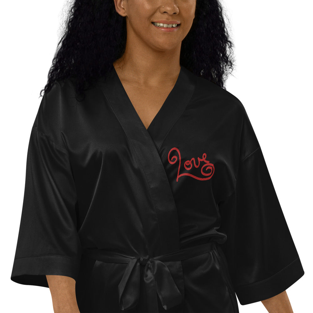 Lovers Embroidered Satin Robe