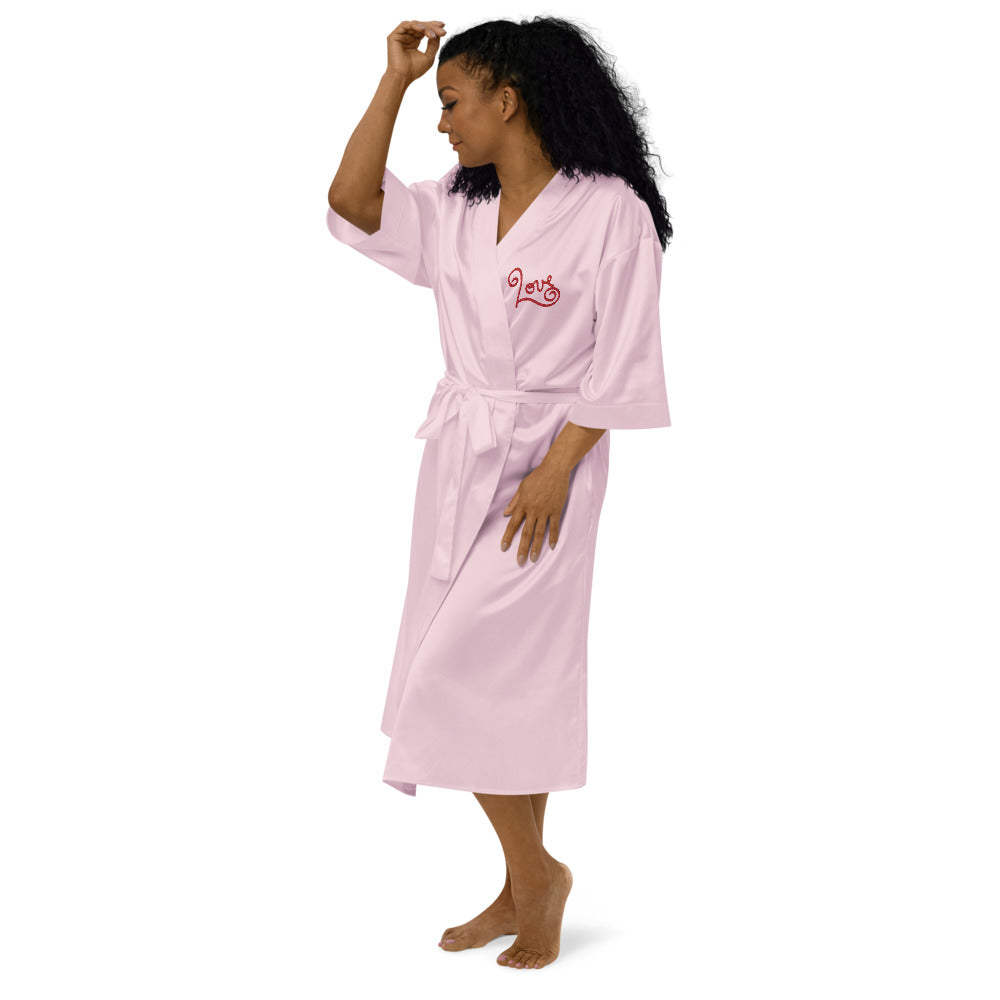 Lovers Embroidered Satin Robe