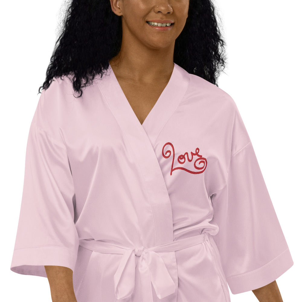 Lovers Embroidered Satin Robe