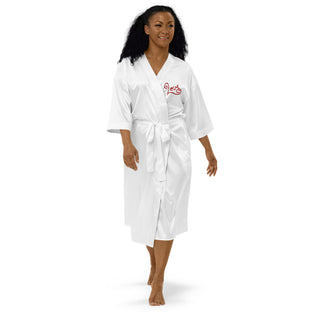 Buy white Lovers Embroidered Satin Robe